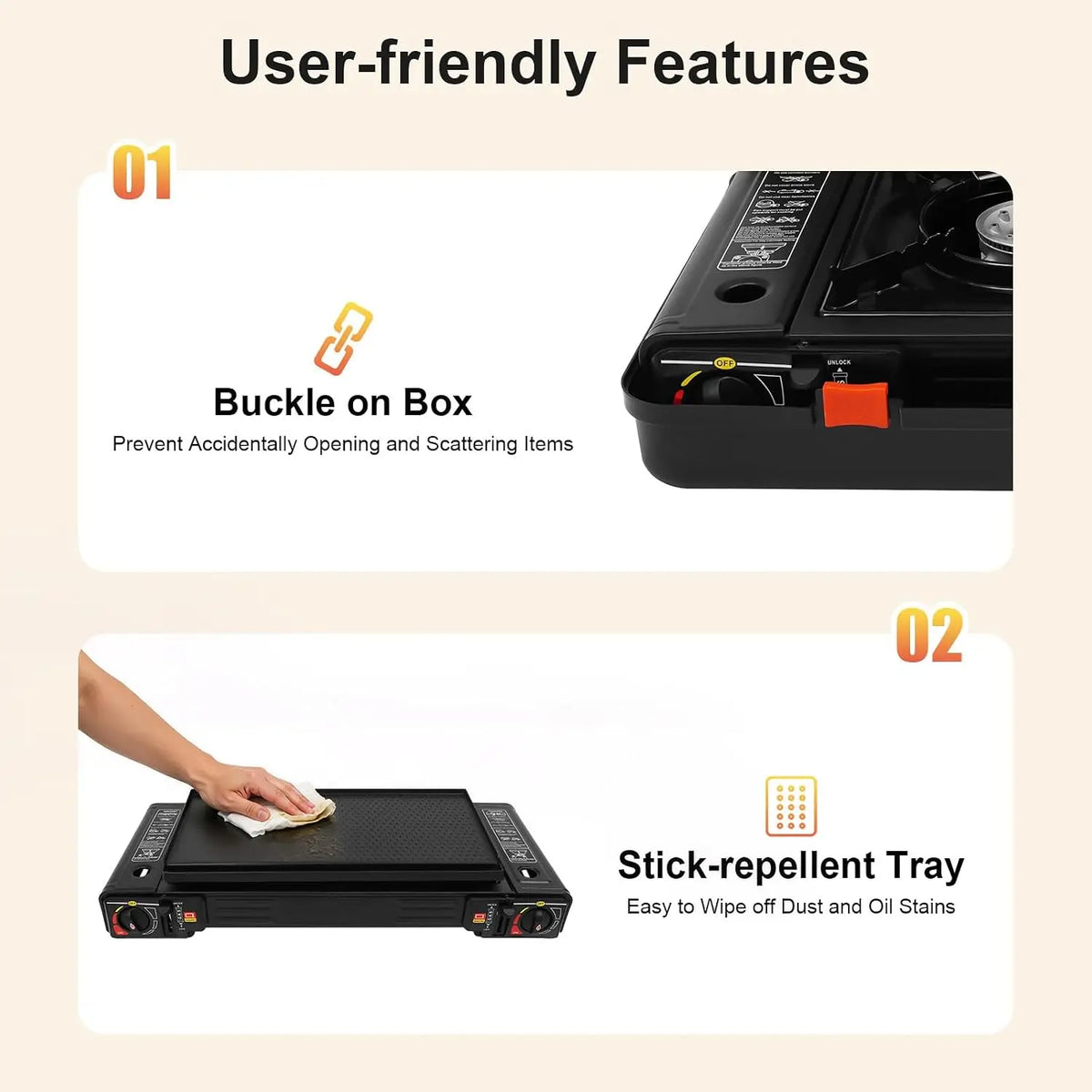 Portable Dual Burner Camping Gas Stove With Piezo Ignition