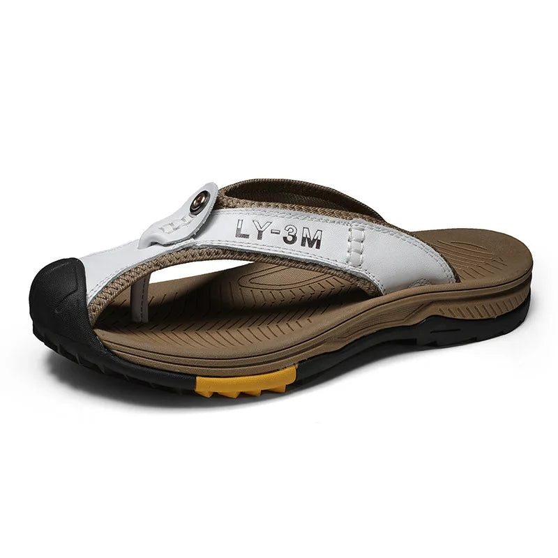 New Men's Genuine Leather Flip-Flops Stylish Non-Slip Beach Sandals Comfortable Durable for Outdoor Everyday Wear Big Sizes