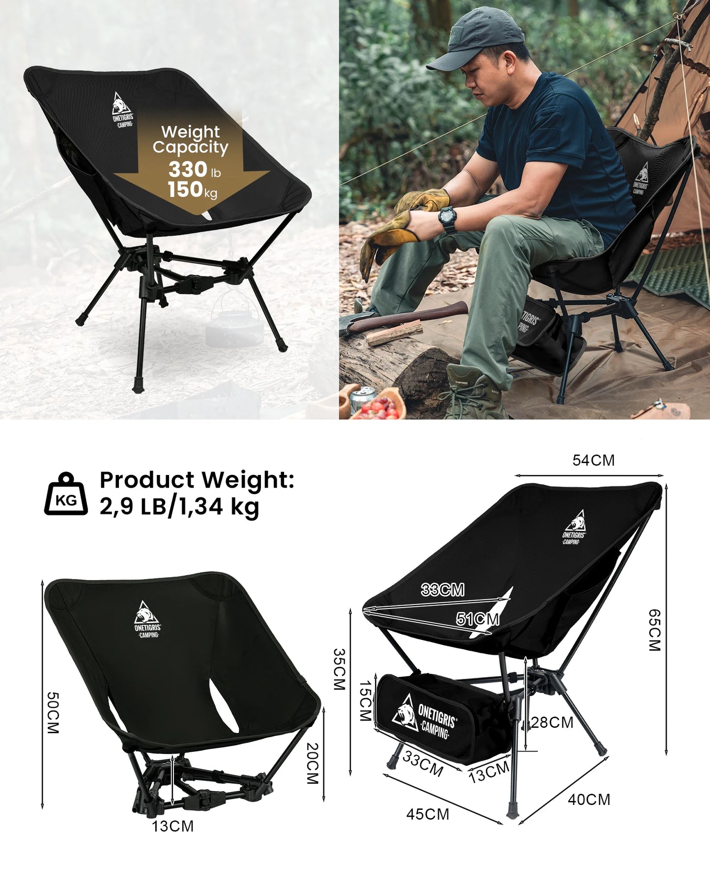 ONETIGRISH Tigerblade Camping Chair Foldable Triangle Framed
