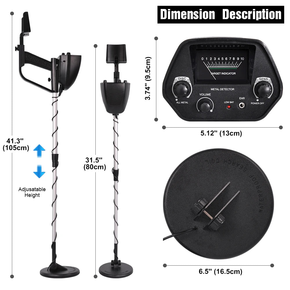 Metal Detector for Adults & Kids, Lightweight Metal Detector Waterproof Adjustable 30" to 42" Gold Detector for Backyard Search