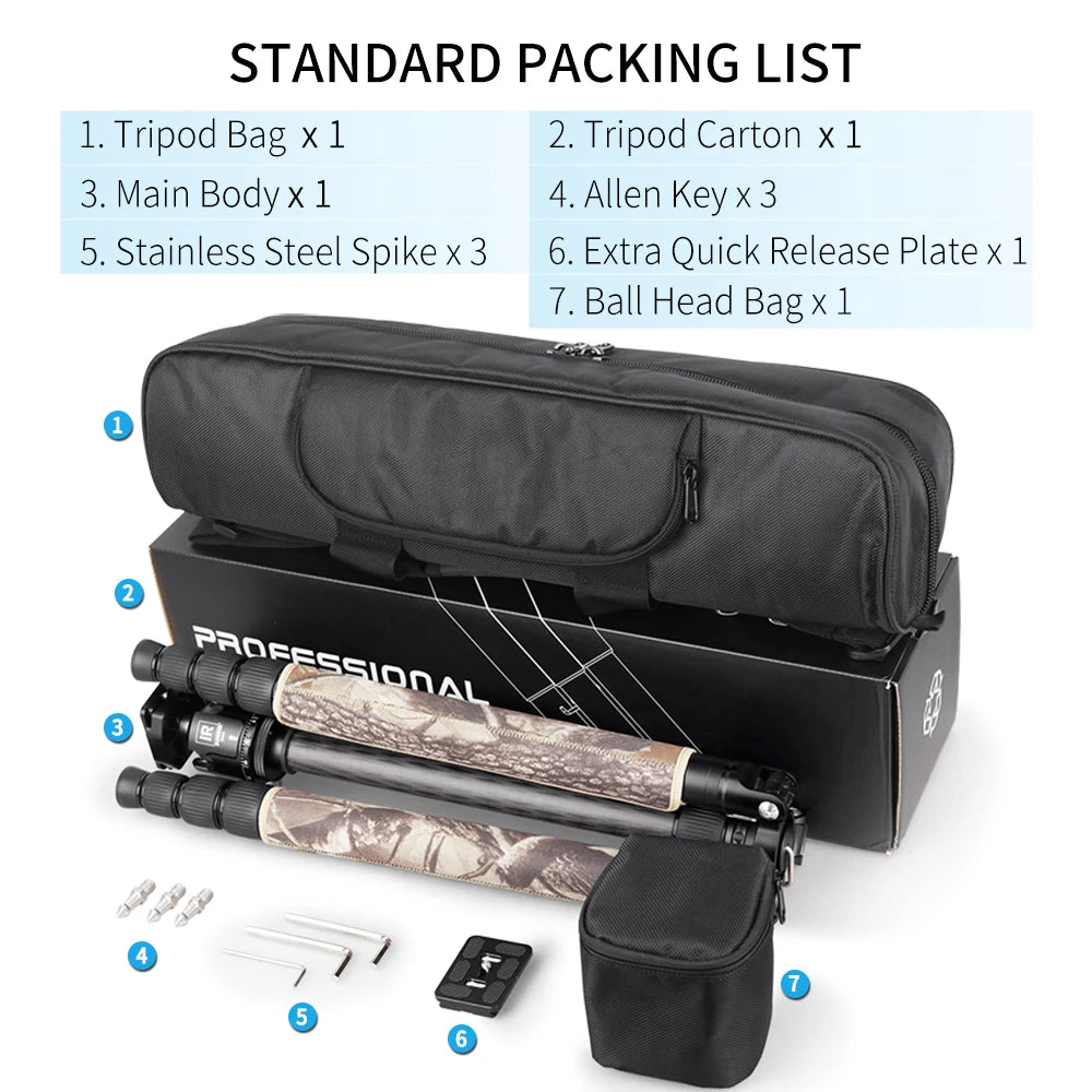 INNOREL RT75/85CM Camouflage Carbon Fiber Tripod Monopod for DSLR Camera Heavy Stand Panoramic Low Gravity Ball Head
