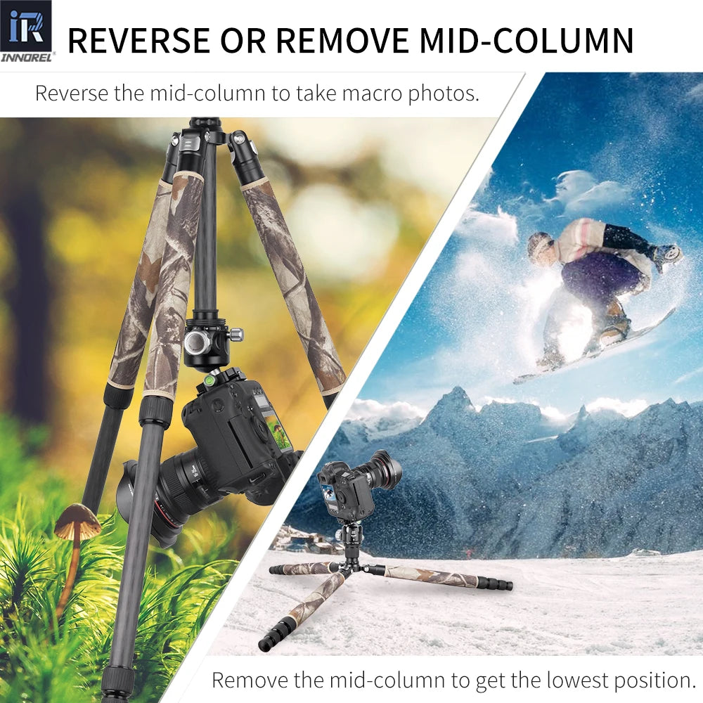 INNOREL RT75/85CM Camouflage Carbon Fiber Tripod Monopod for DSLR Camera Heavy Stand Panoramic Low Gravity Ball Head