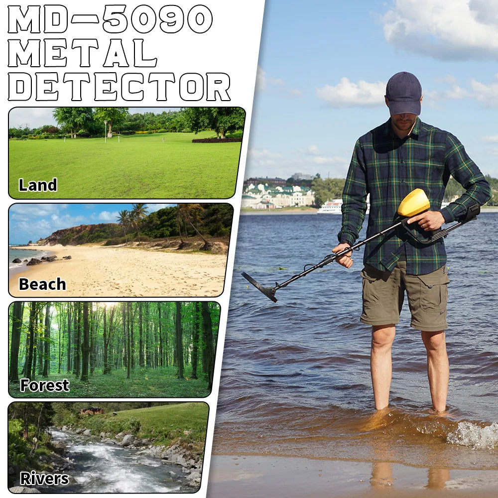 Metal Detector for Adults & Kids, Lightweight Metal Detector Waterproof Adjustable 30" to 42" Gold Detector for Backyard Search