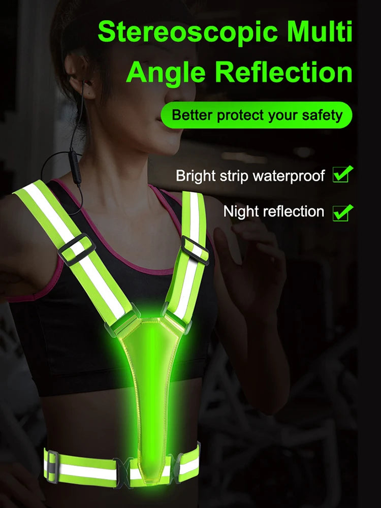LED USB Rechargeable Reflective Running Vest Adjustable Night Safety