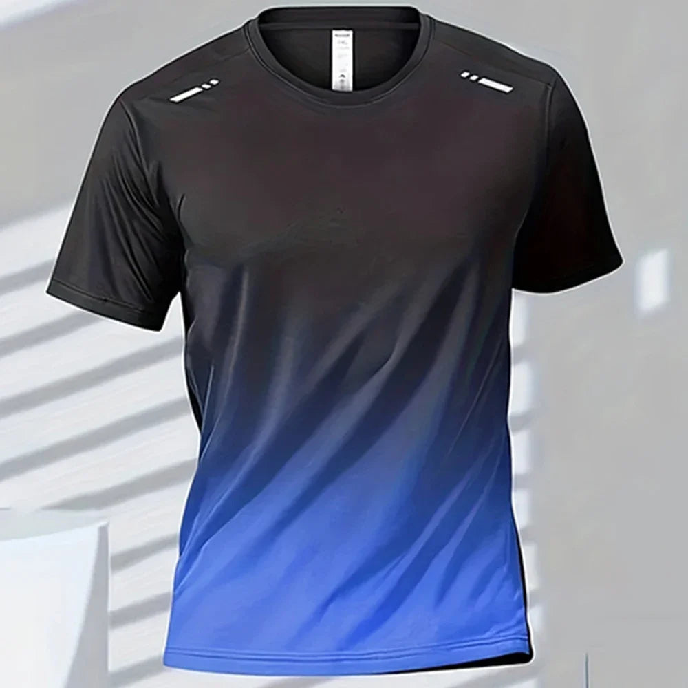 Men Quick Dry Gradient Short Sleeve Sports T Shirt