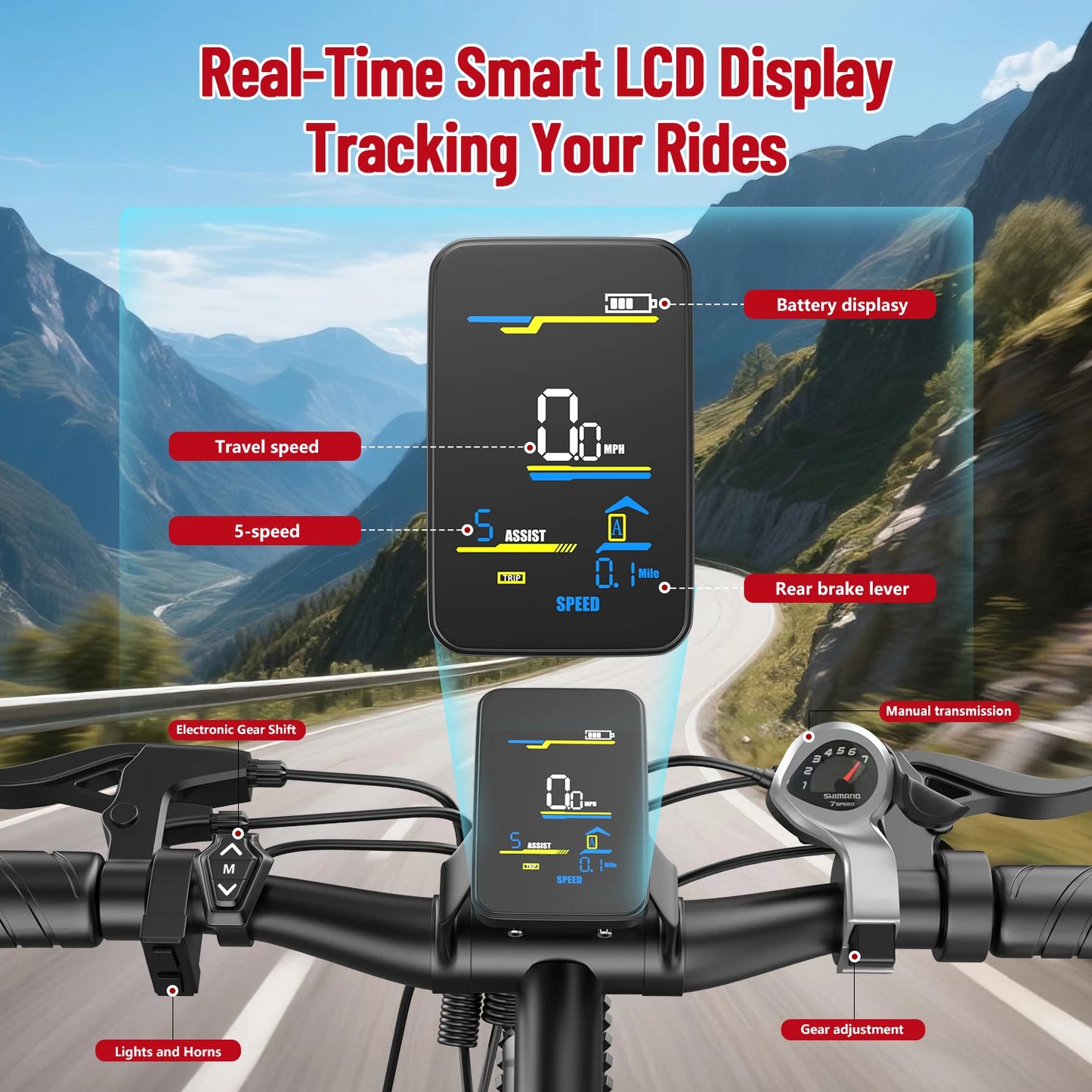 X-koala Electric Bike 1000W Peak Motor 25MPH 7 Speed Commuter Waterproof