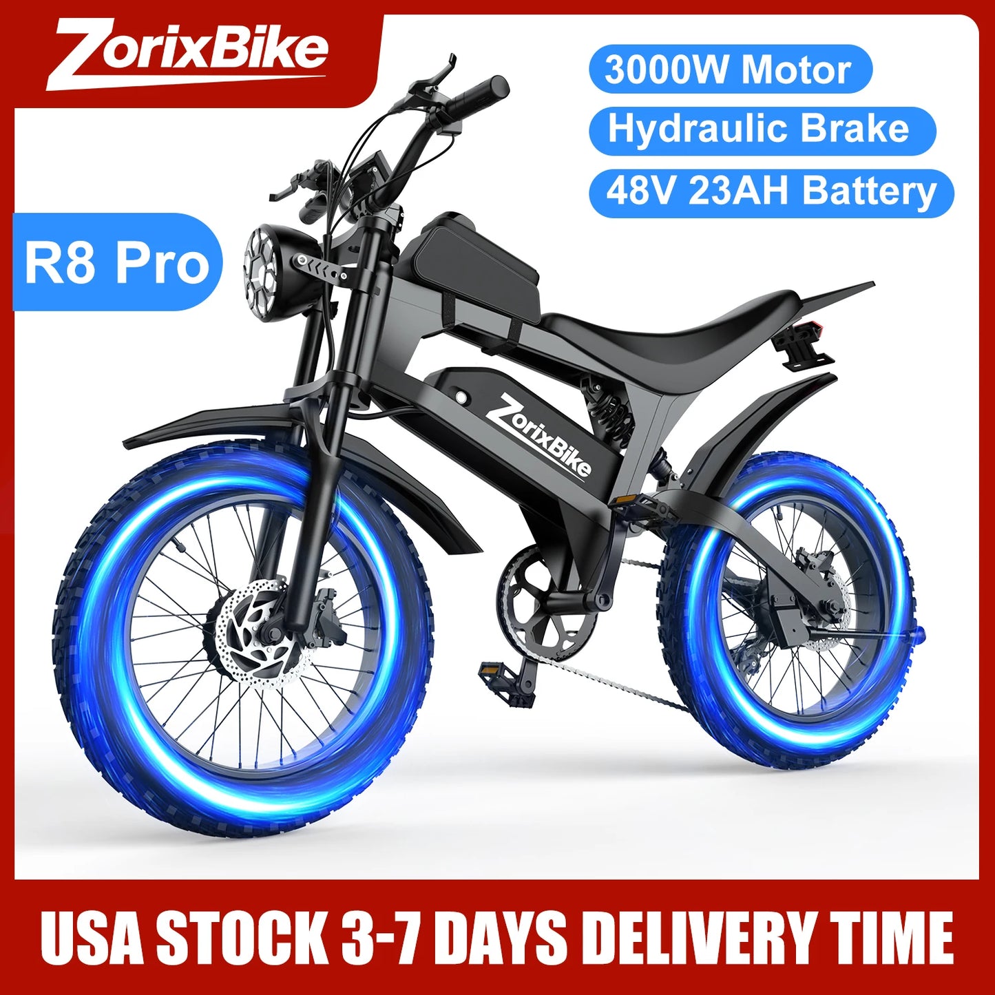 ZorixBike R8 Pro Electric Off Road Mountain Bike for Adults