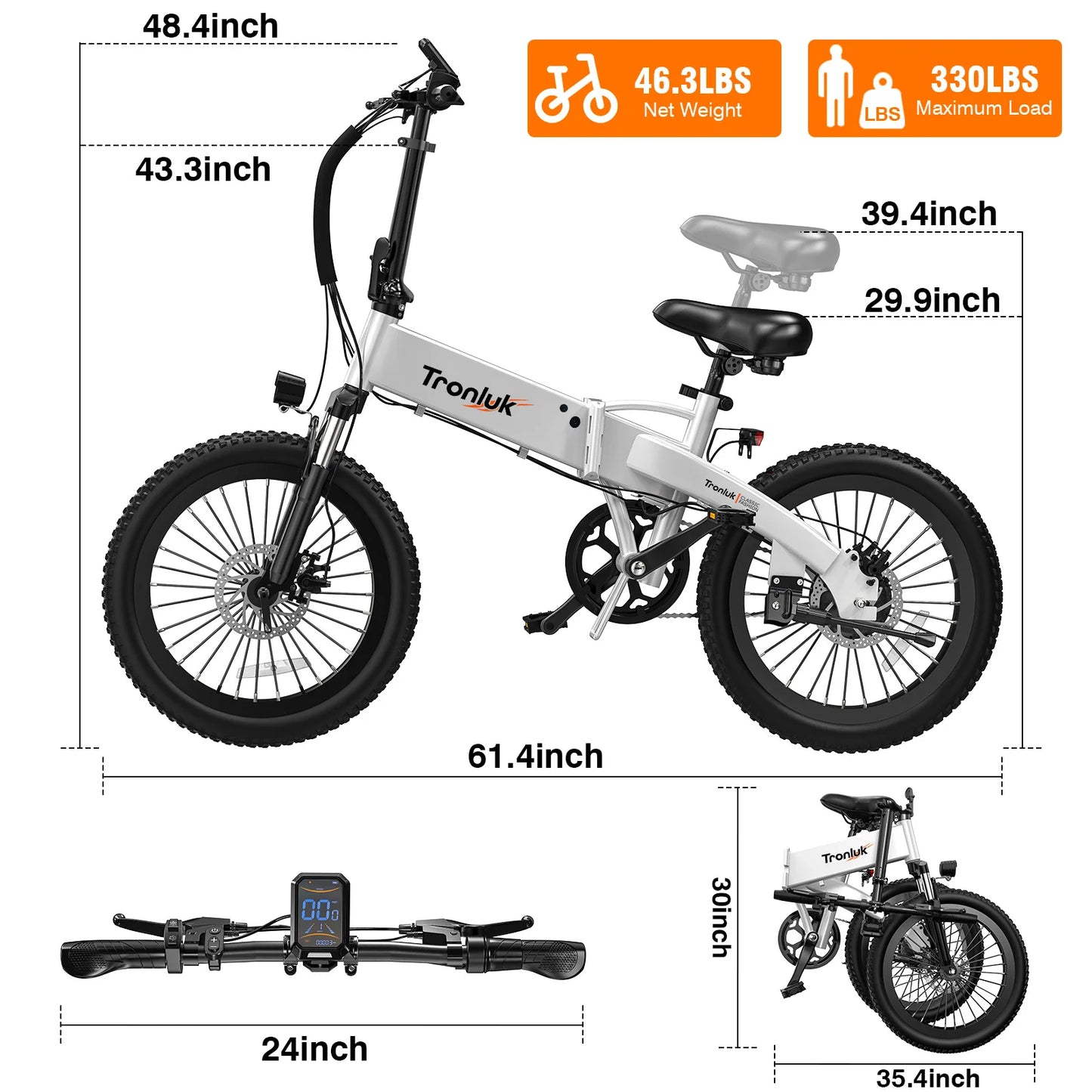LELEKUAIFolded Electric Bike 720W Peak 48V 12Ah 5 Speed