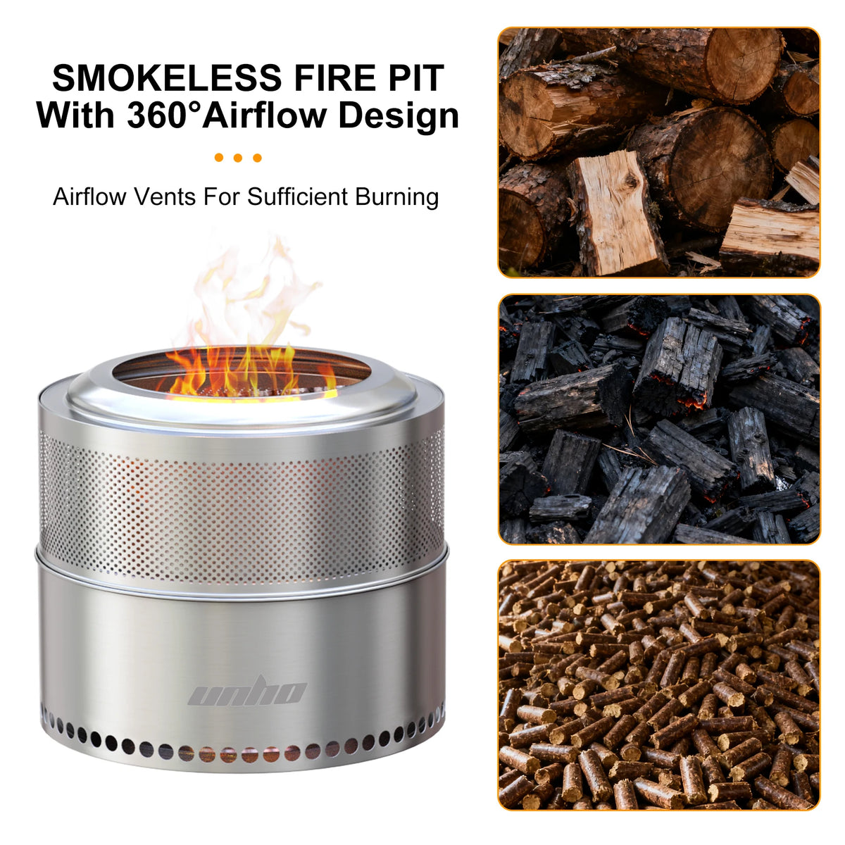 Portable Stainless Steel Smokeless Wood Burning Fire Pit for Camping