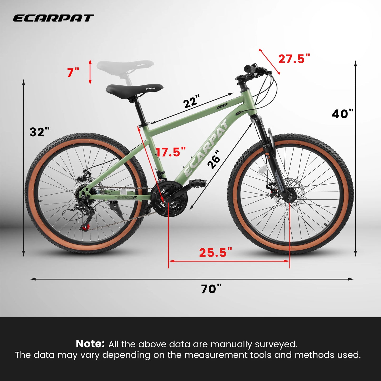 Ecarpat Unisex Mountain Bike 21 Speed Steel Frame Hardtail