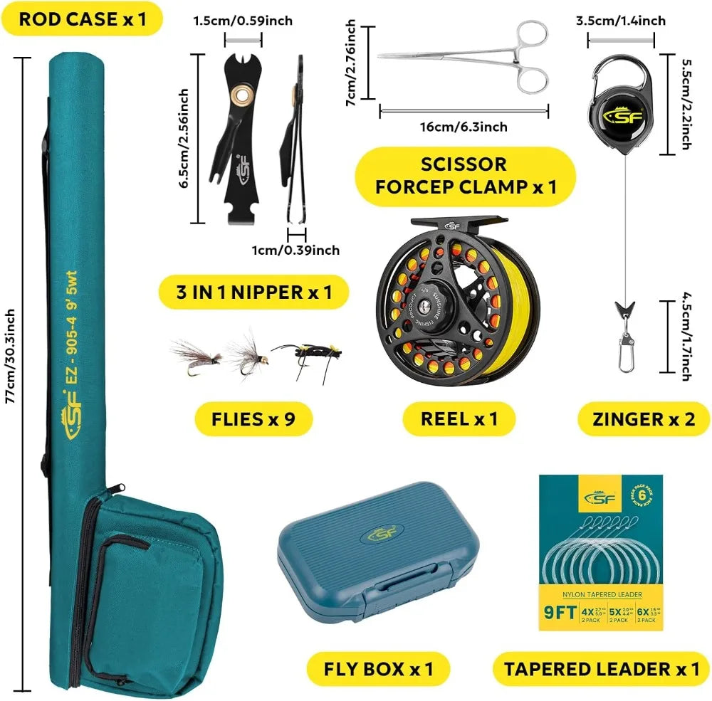 5wt 9ft Fly Fishing Rod Combo with Reel, Case, Flies & Tools for Trout Travel