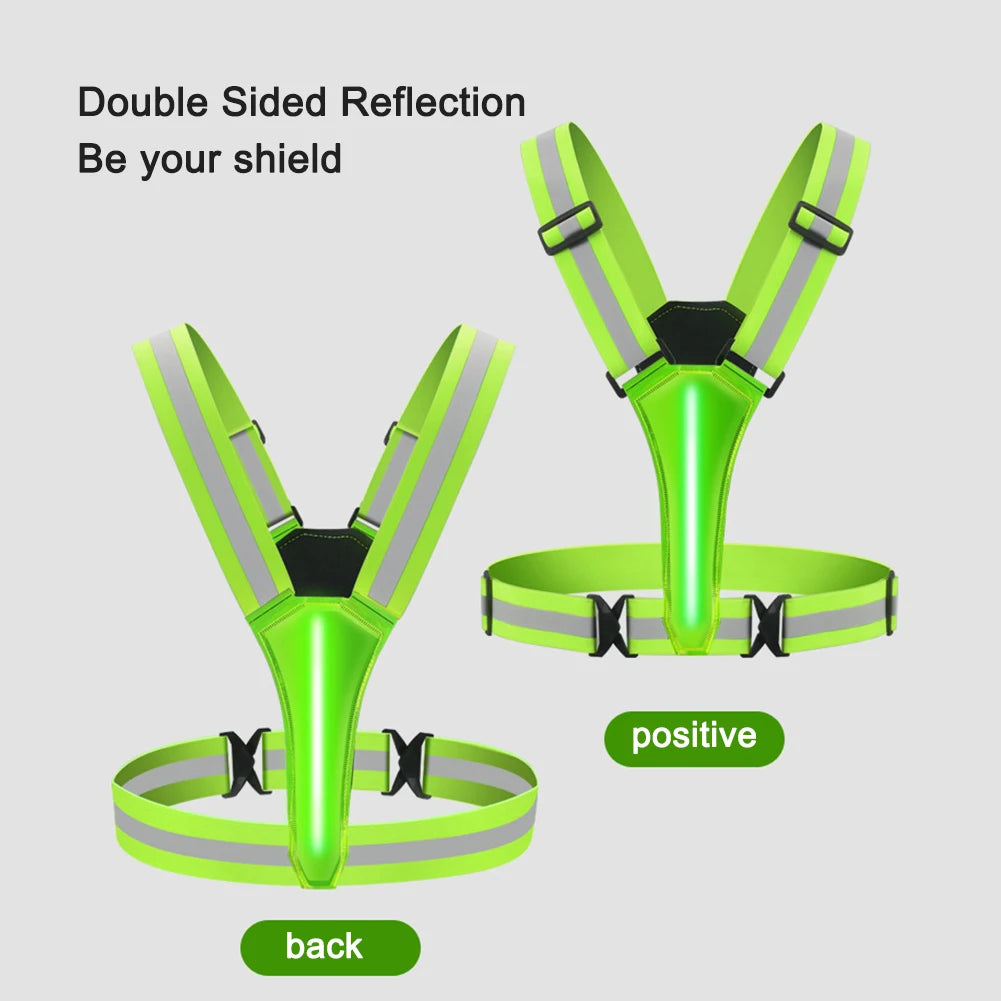 LED USB Rechargeable Reflective Running Vest Adjustable Night Safety