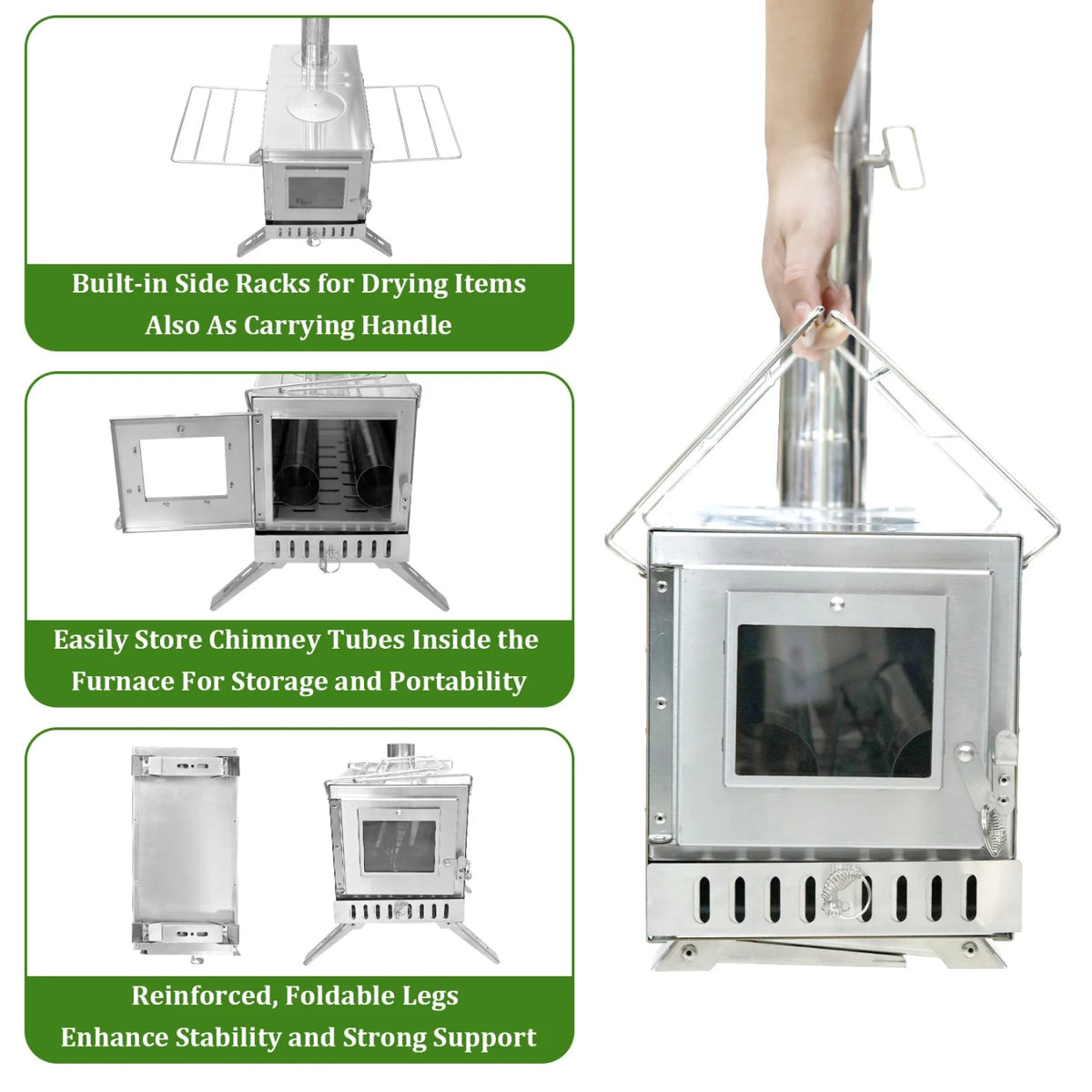 Stainless Steel Wood Burning Tent Stove for Outdoor Heating Cooking