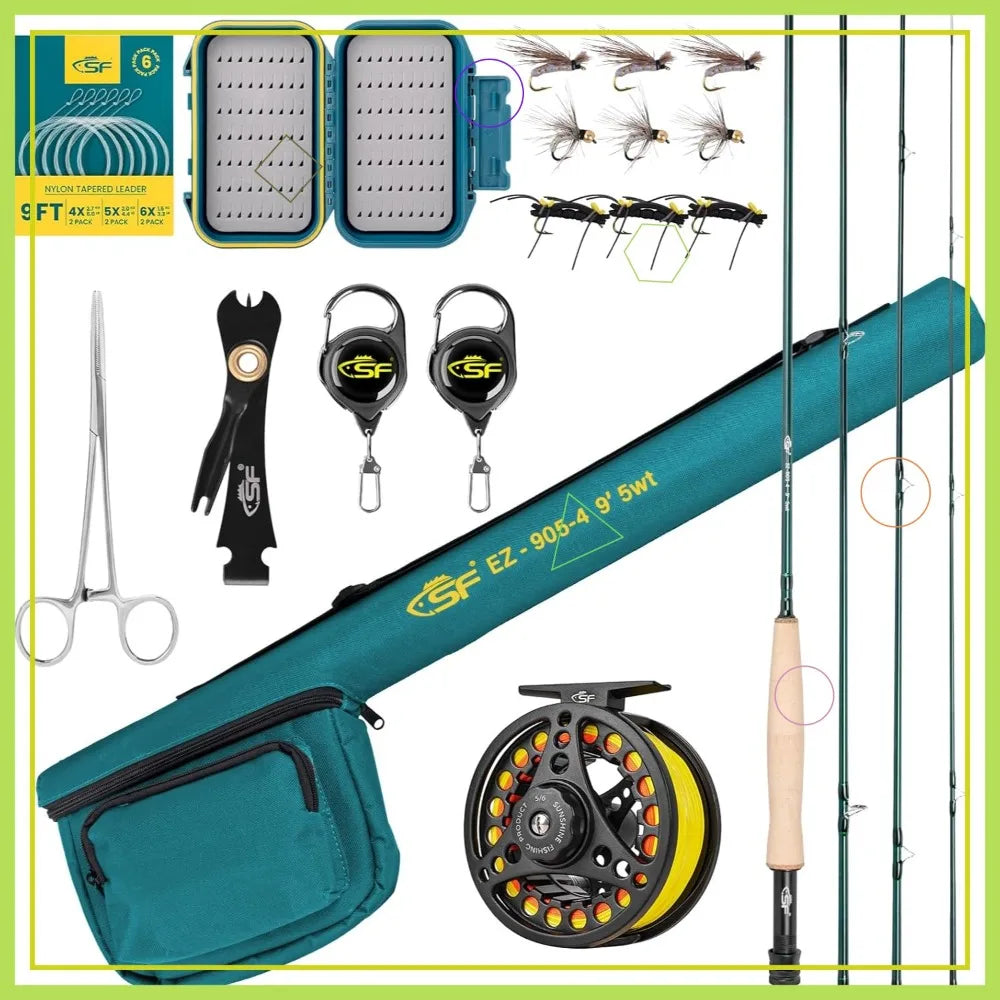 5wt 9ft Fly Fishing Rod Combo with Reel, Case, Flies & Tools for Trout Travel