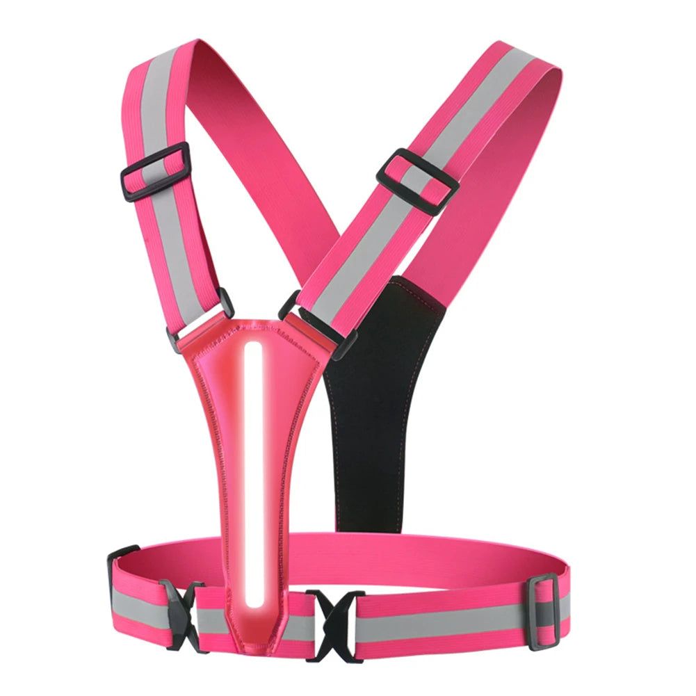 LED USB Rechargeable Reflective Running Vest Adjustable Night Safety