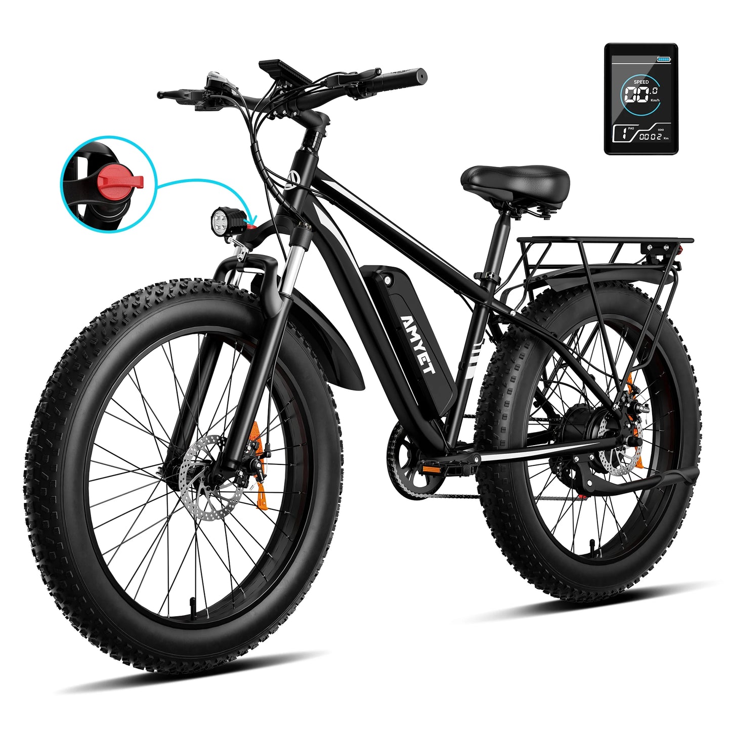AMYET Electric Bike EB26 Blue Adults Electric Bicycle 28mph Peak 1500W 720WH Ebike 26" Fat Tire Mountain Bike Electric Dirt Bike