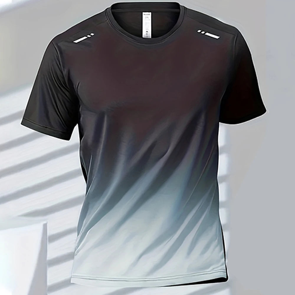 Men Quick Dry Gradient Short Sleeve Sports T Shirt