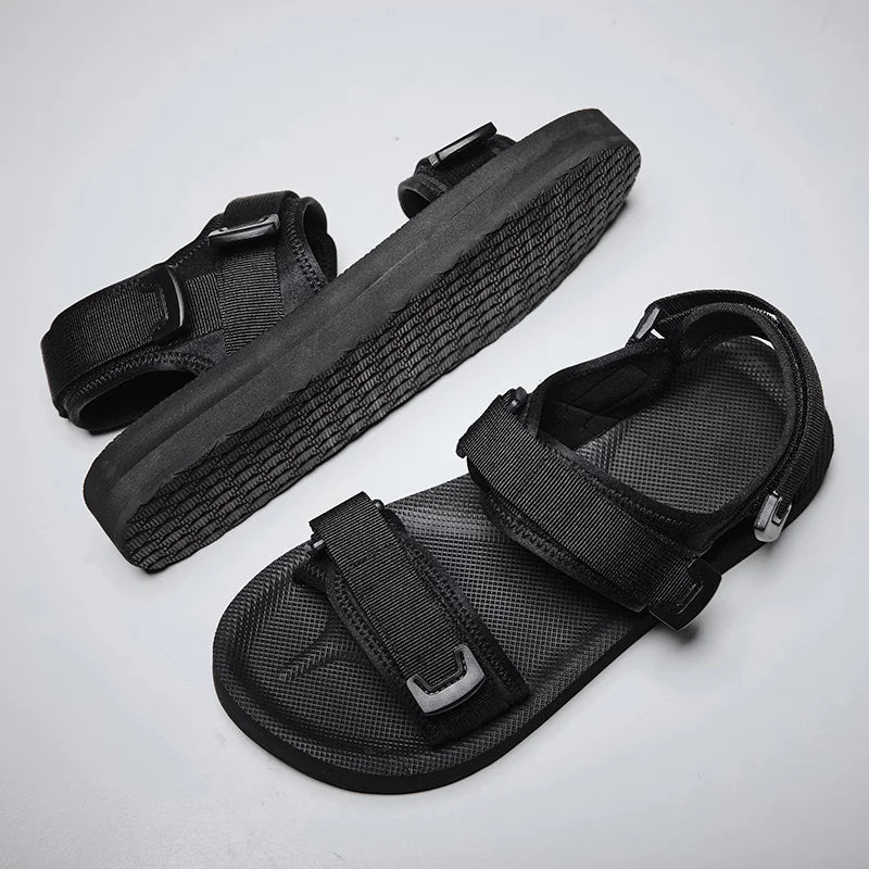Sanzoog Adjustable Velcro Sandals For Wide Feet Men Double Buckle