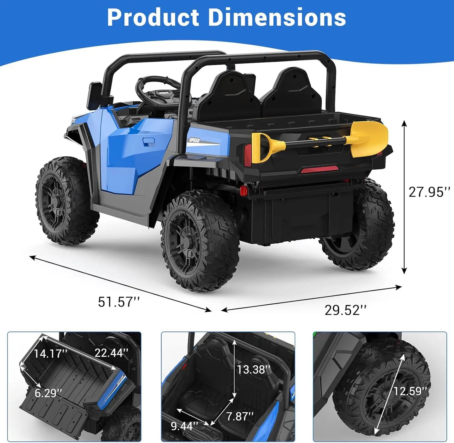 24V 4WD Ride On Dump Truck with Remote Control 2 Seater Electric Toy Car Bluetooth LED Lights Birthday Gift for Kids Ages 3+