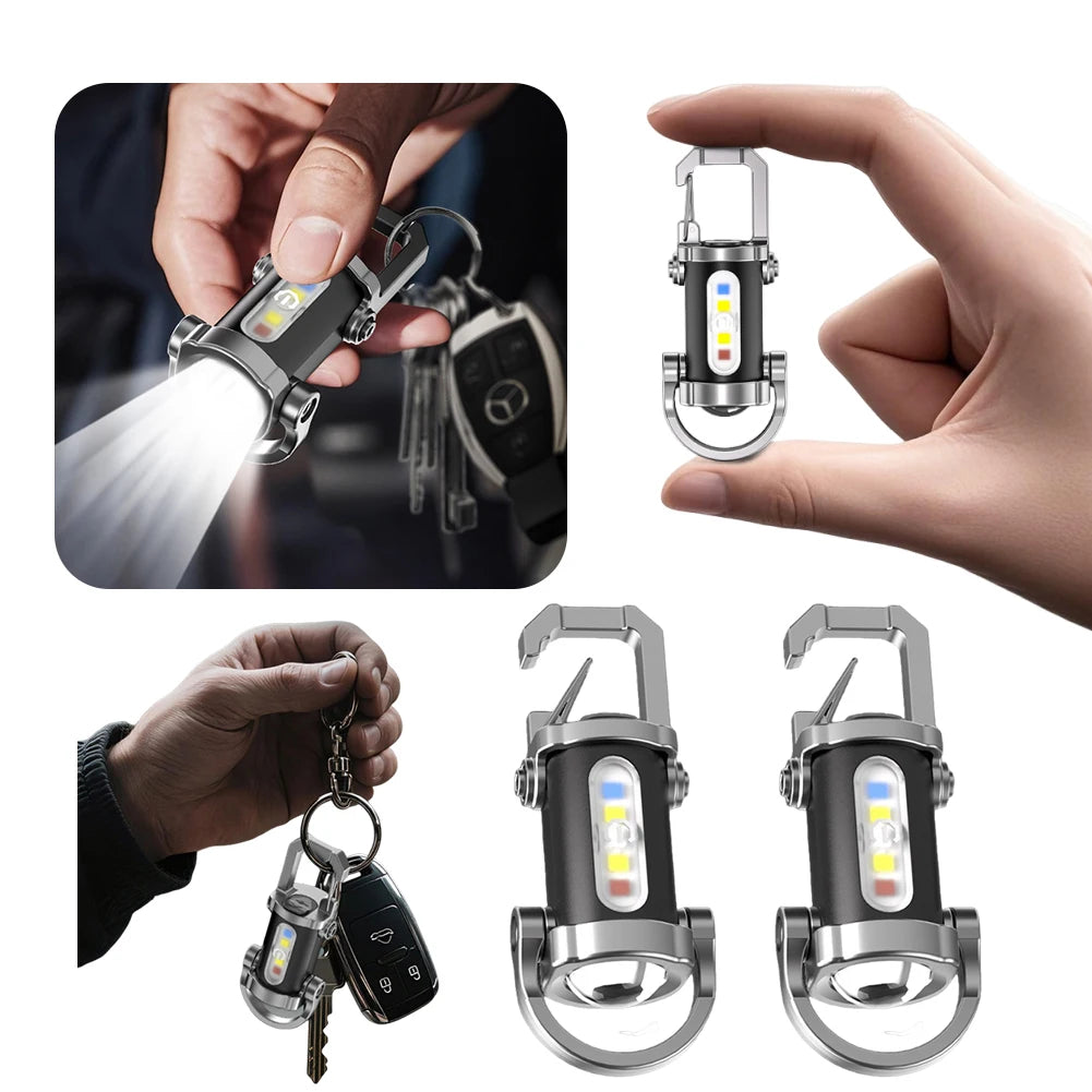 COB LED Keychain Flashlight Multifunctional Ultralight Camping Flashlight Type-C USB Rechargeable Waterproof for Camping Hiking