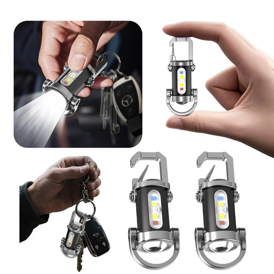 COB LED Keychain Flashlight Multifunctional Ultralight Camping Flashlight Type-C USB Rechargeable Waterproof for Camping Hiking