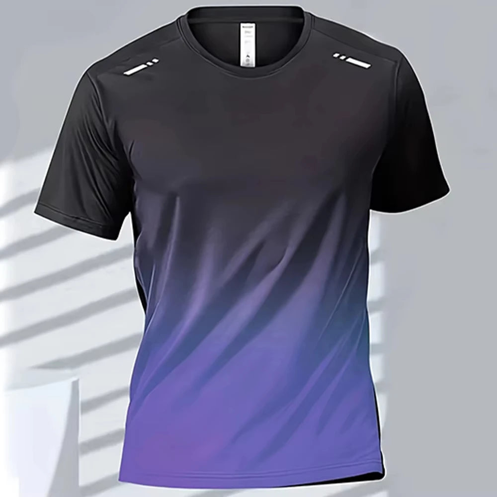 Men Quick Dry Gradient Short Sleeve Sports T Shirt