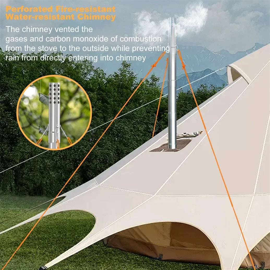 Unho Portable Wood Burning Tent Stove with Six Chimney Pipes