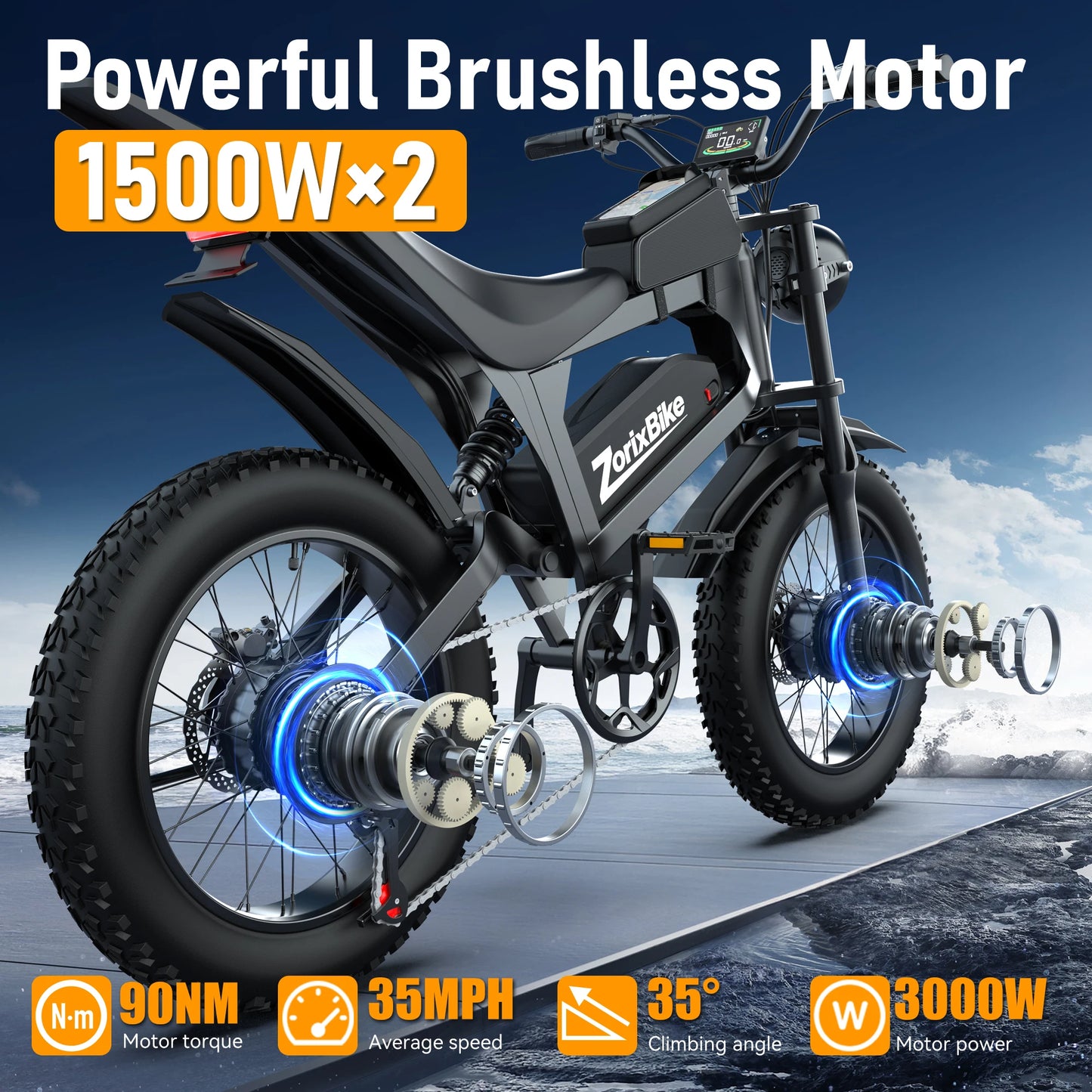 ZorixBike R8 Pro Electric Off Road Mountain Bike for Adults