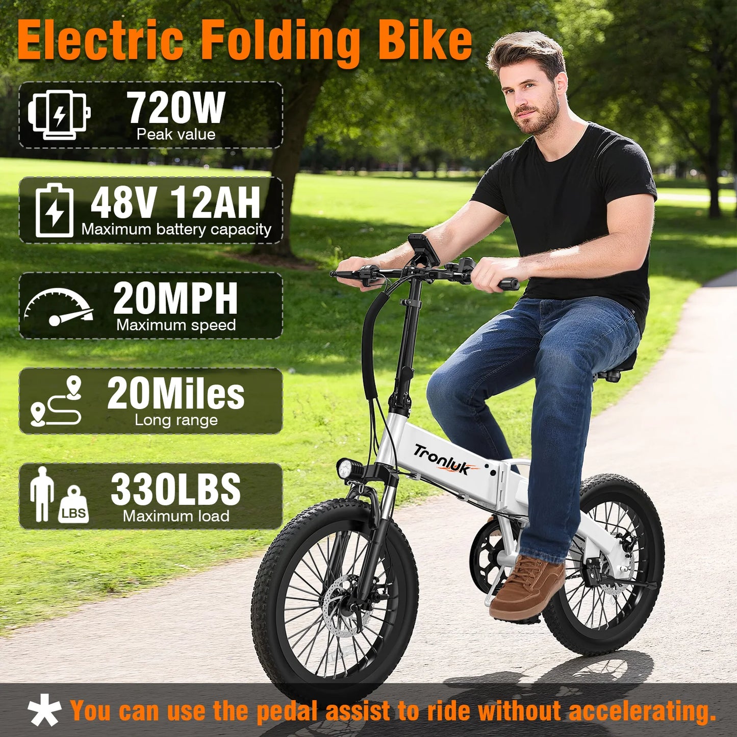 LELEKUAIFolded Electric Bike 720W Peak 48V 12Ah 5 Speed