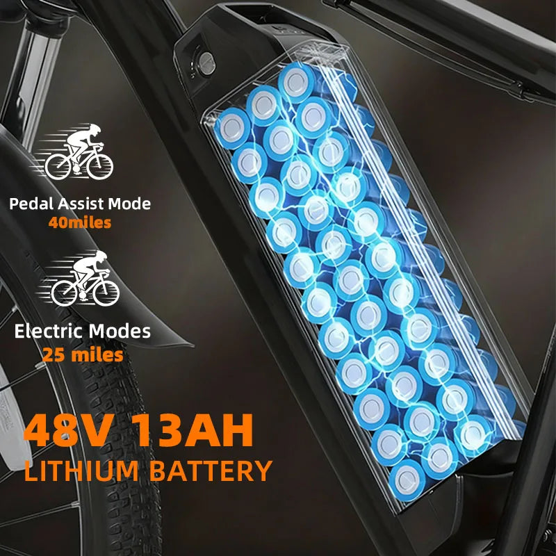 UPLEE 26" Electric Bike for Adults, 500W 48V 13Ah Battery, 25 MPH Max Speed, Up to 30 Miles Long Range