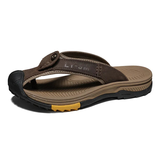 New Men's Genuine Leather Flip-Flops Stylish Non-Slip Beach Sandals Comfortable Durable for Outdoor Everyday Wear Big Sizes