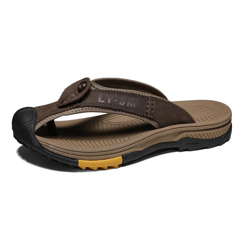 New Men's Genuine Leather Flip-Flops Stylish Non-Slip Beach Sandals Comfortable Durable for Outdoor Everyday Wear Big Sizes