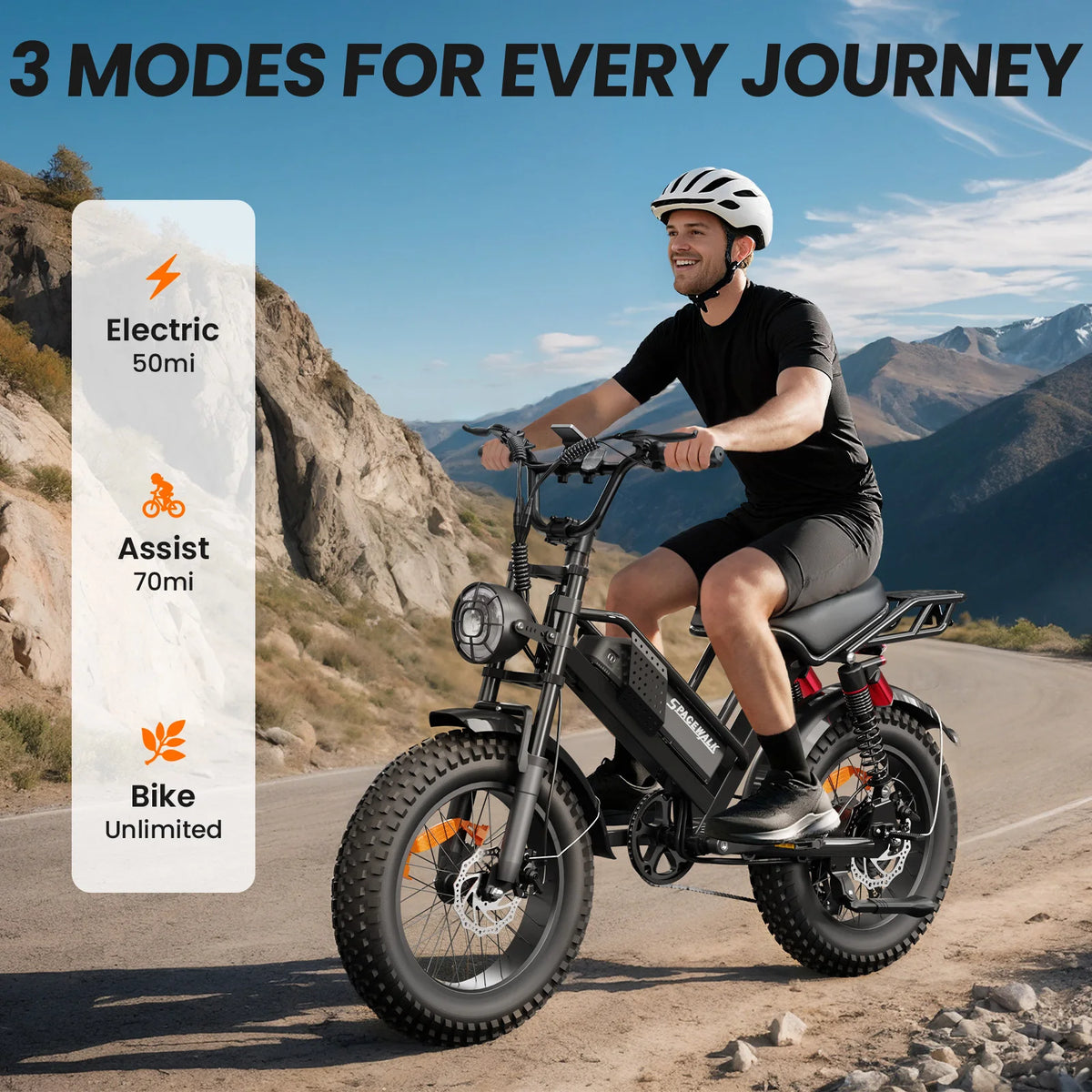 Spacewalk 2000W M7 Electric Bike for Adults,33MPH 70Miles,48V 15.6Ah Electric Dirt Bike,20" Fat Tire,7-Speed All Terrain EBike