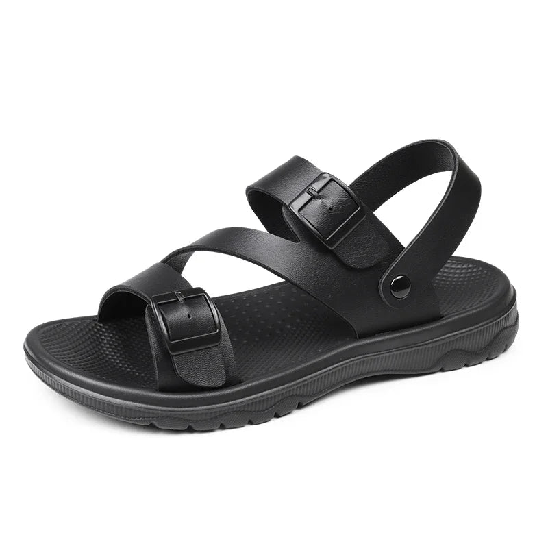 YUYIN Men PU Leather Sandals Non Slip Breathable Outdoor Slippers