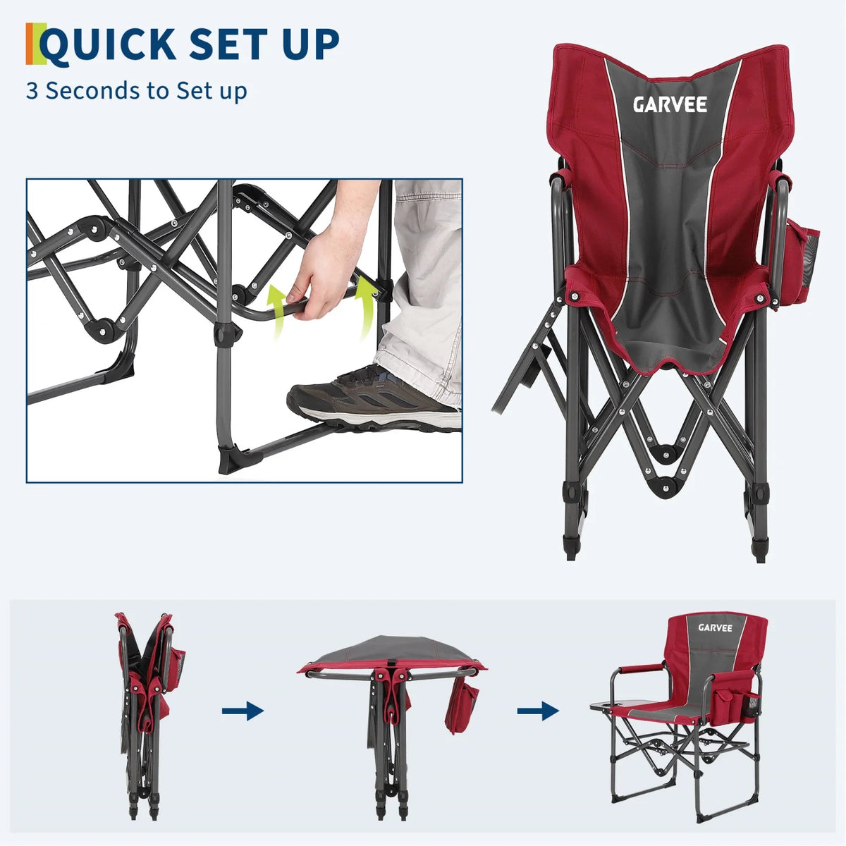HiMISS Heavy Duty Folding Directors Camping Chair With Side Table