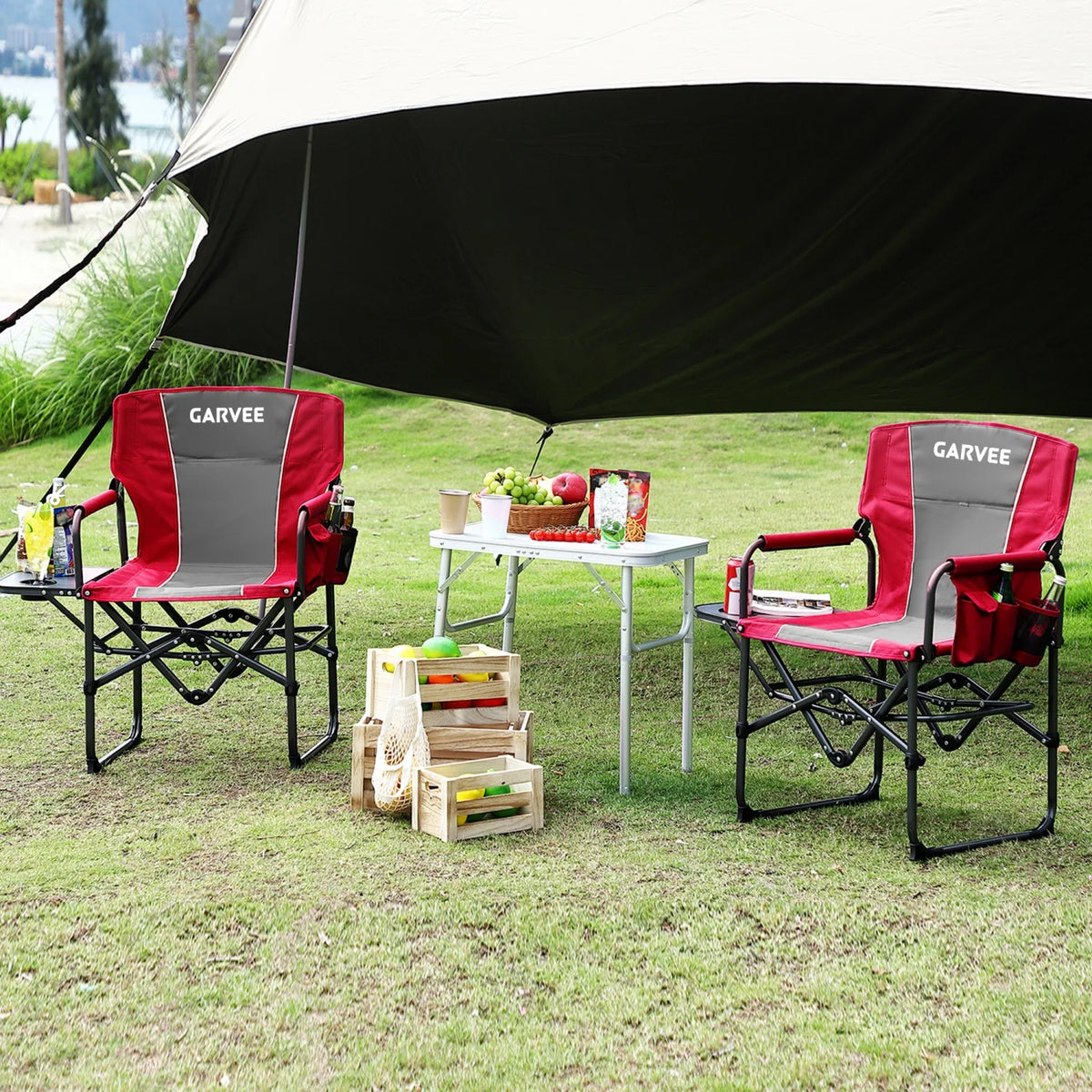 HiMISS Heavy Duty Folding Directors Camping Chair With Side Table