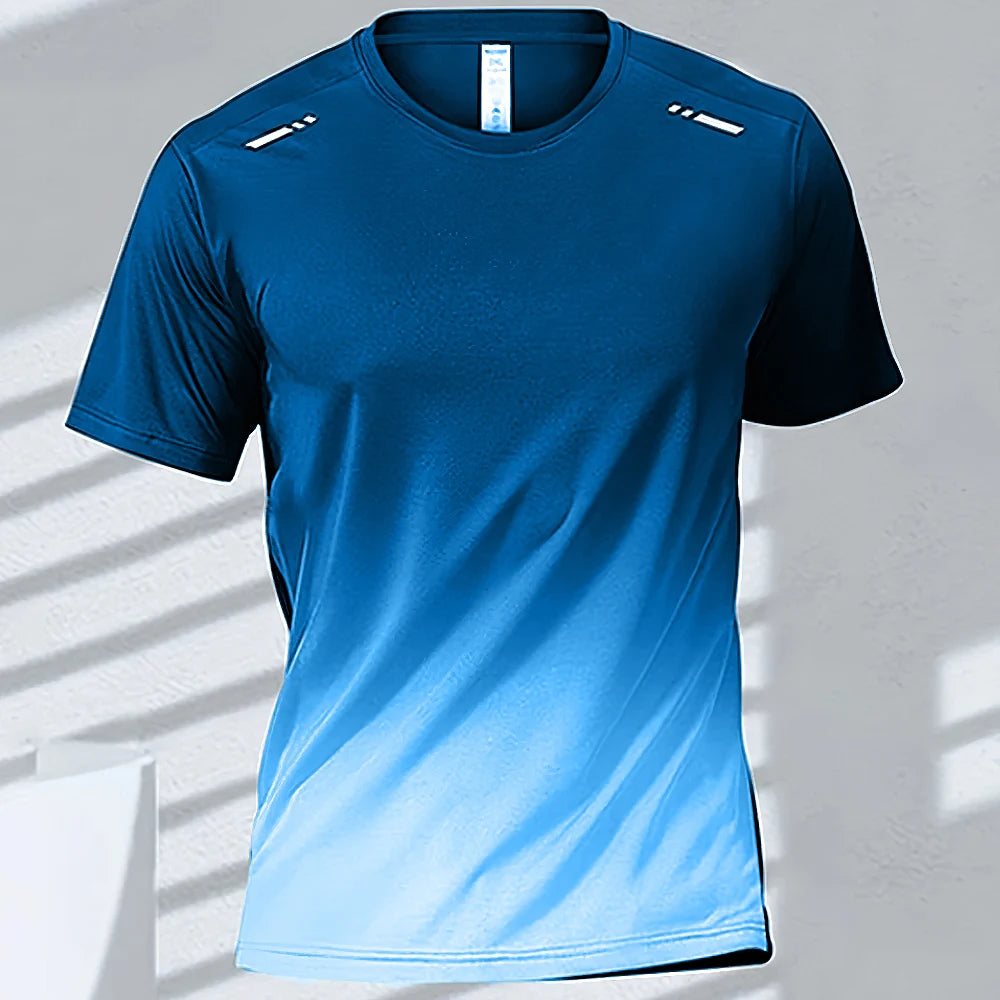 Men Quick Dry Gradient Short Sleeve Sports T Shirt