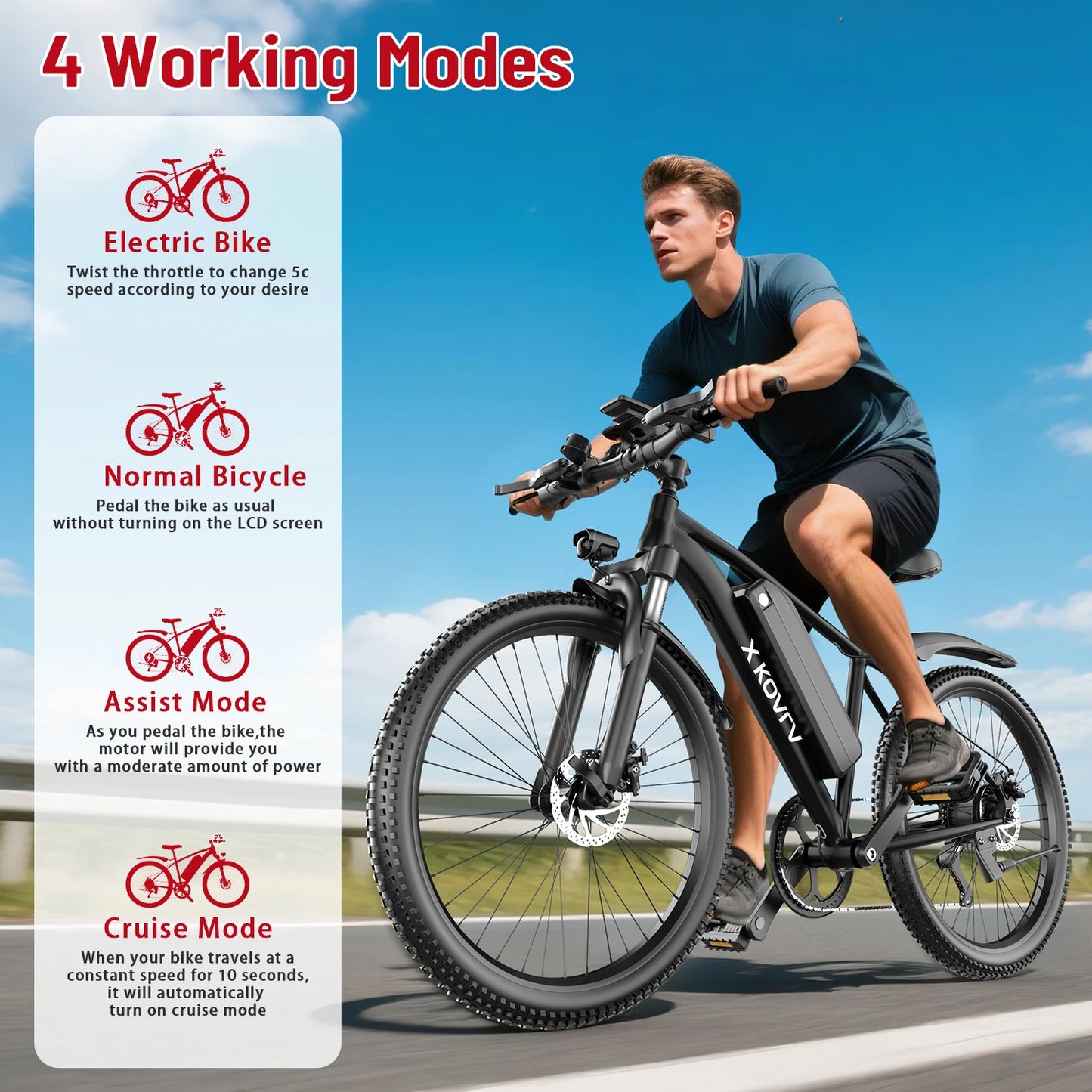 X-koala Electric Bike 1000W Peak Motor 25MPH 7 Speed Commuter Waterproof