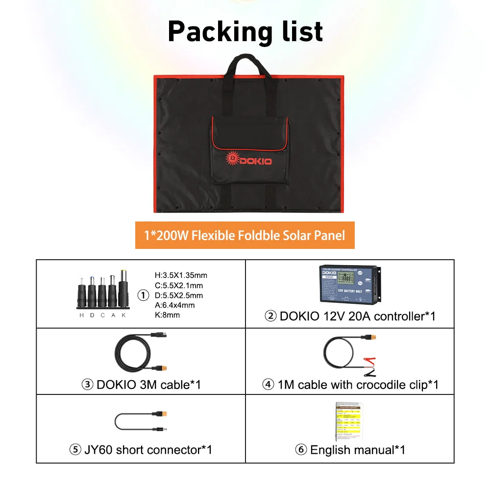 DOKIO 300W Portable Foldable Solar Panel With 12V Controller