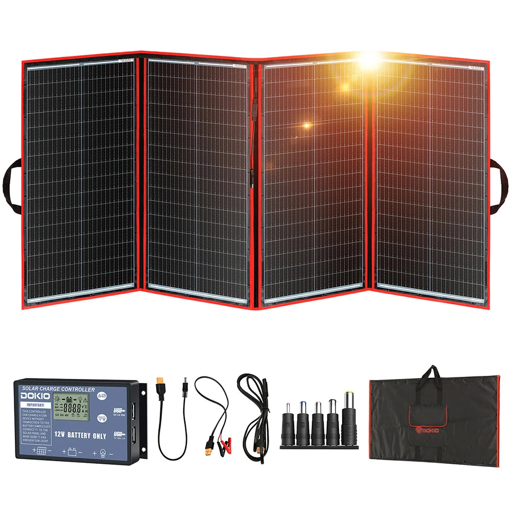 DOKIO 300W Portable Foldable Solar Panel With 12V Controller