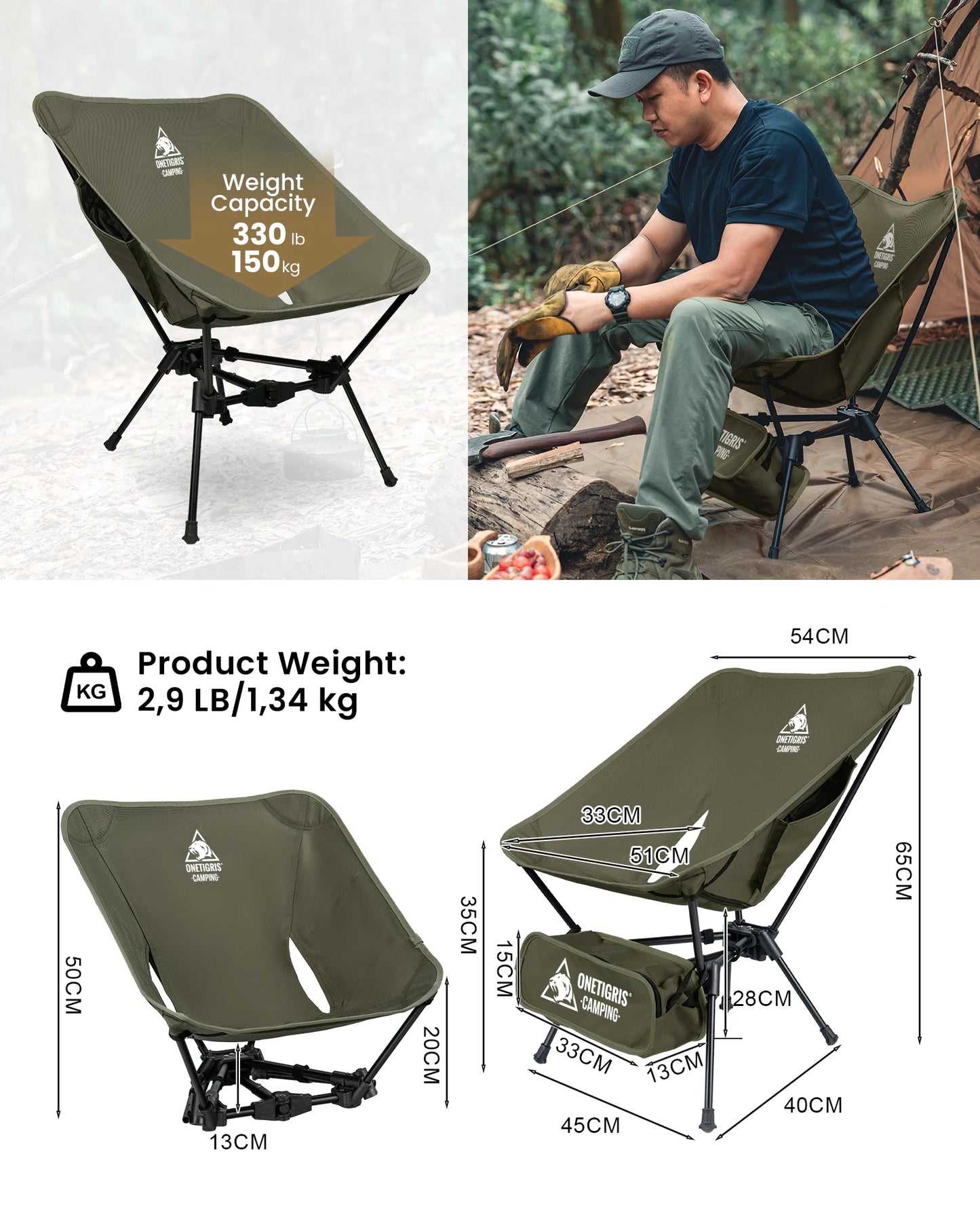ONETIGRISH Tigerblade Camping Chair Foldable Triangle Framed