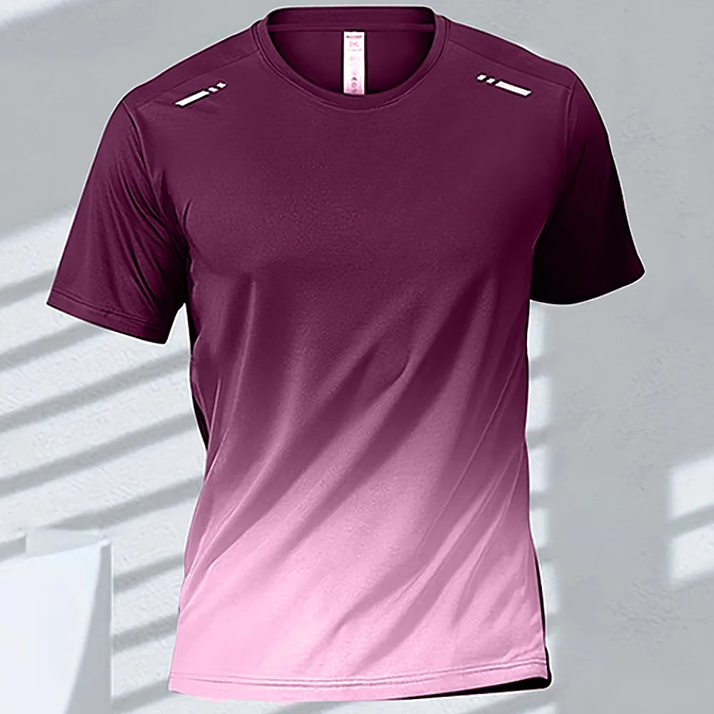 Men Quick Dry Gradient Short Sleeve Sports T Shirt