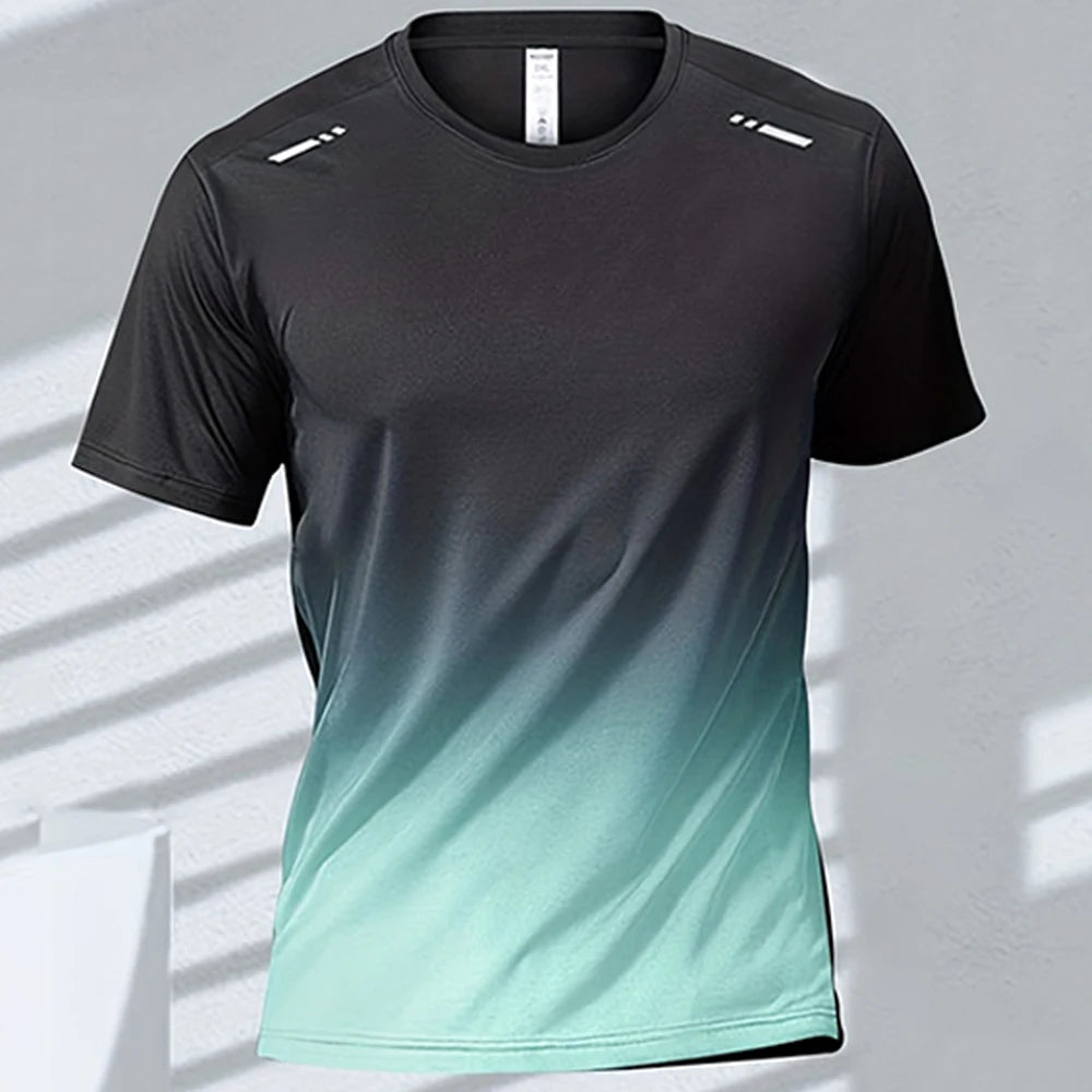 Men Quick Dry Gradient Short Sleeve Sports T Shirt