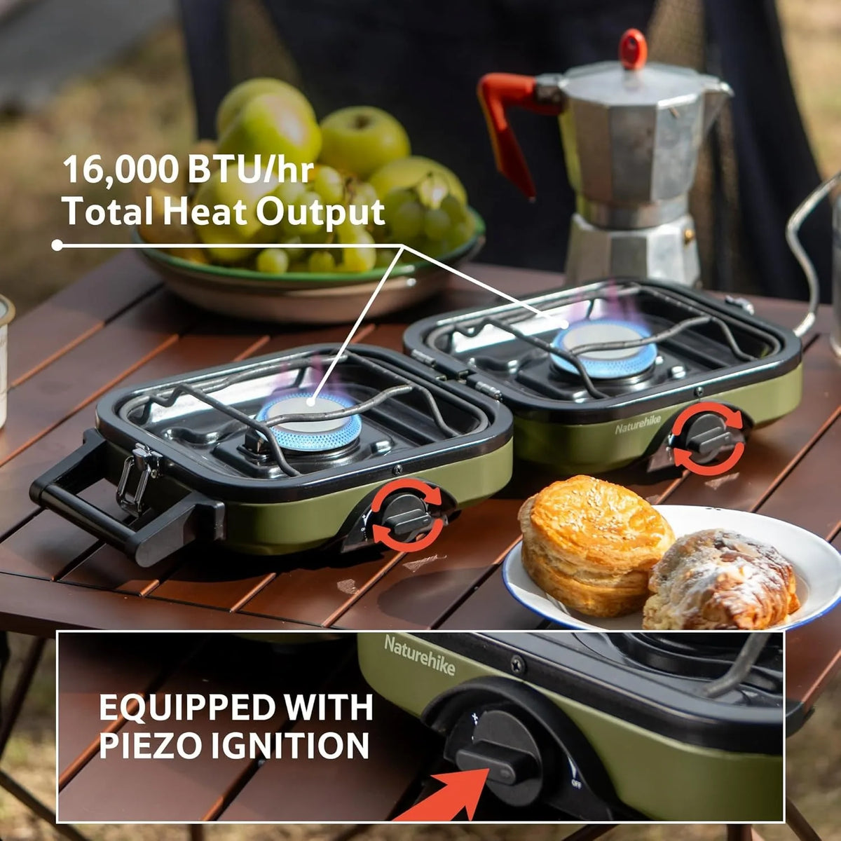 Naturehike Portable Two Burner Propane Camping Stove With Carry Bag