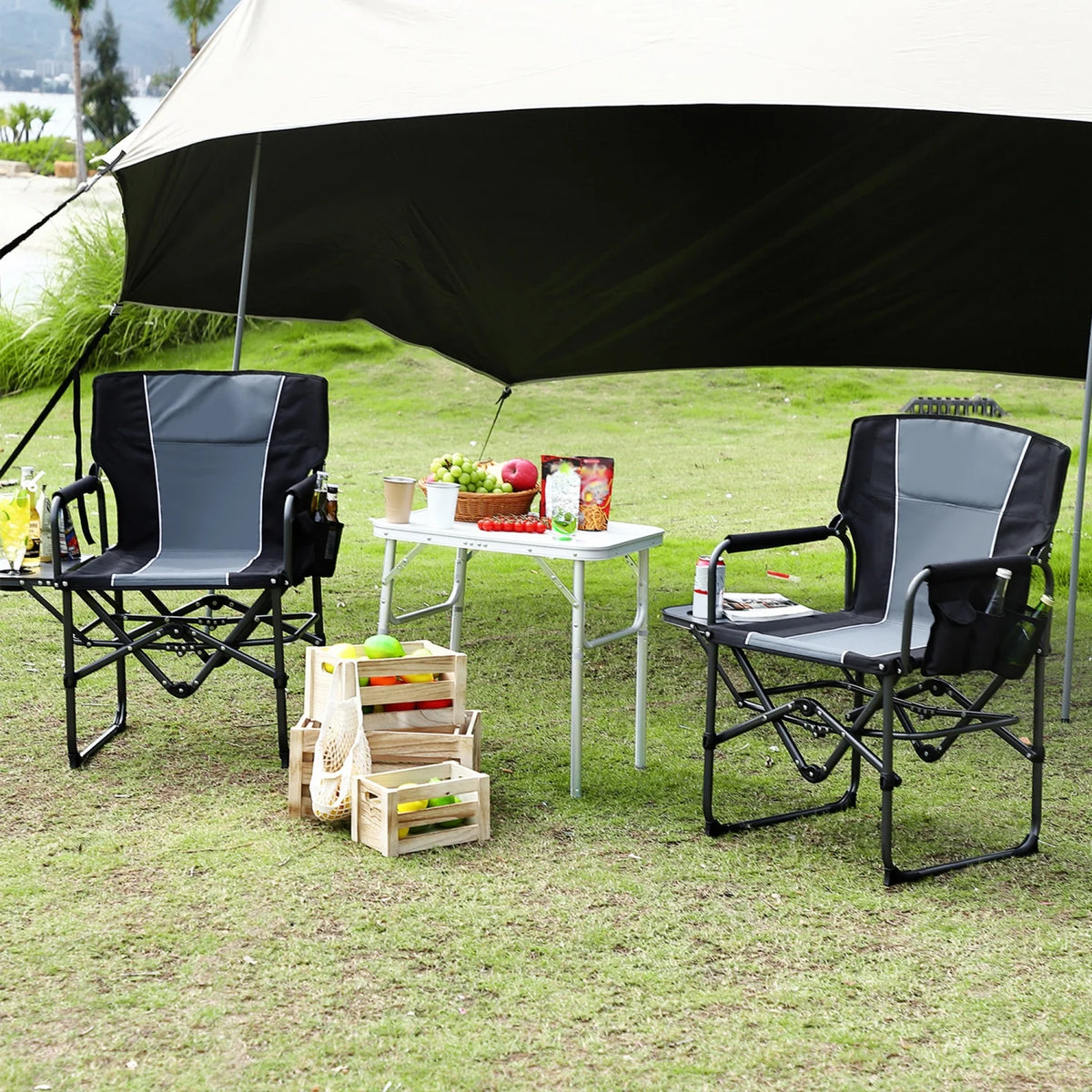 HiMISS Heavy Duty Folding Directors Camping Chair With Side Table