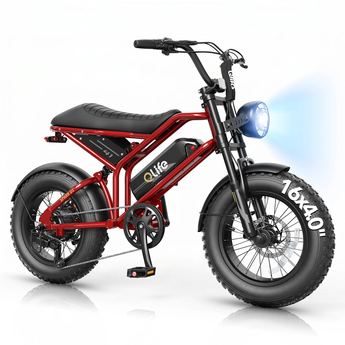 Qlife Spark D1 Electric Bike for Adults, 1500W Peak Motor 48V 10.4 Ah, 16" Fat Tires Electric Mountain Bike, 25 MPH 50Mi Range Off-Road Ebike with Full Suspension