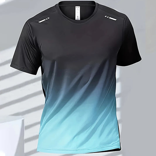 Men Quick Dry Gradient Short Sleeve Sports T Shirt
