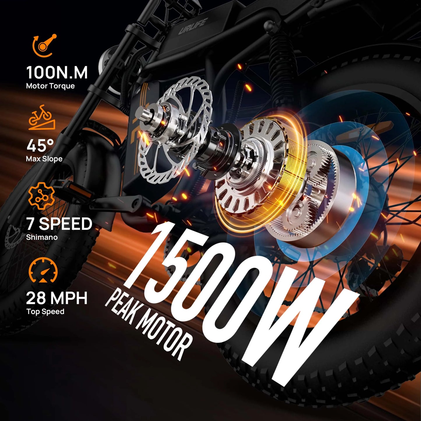 URLI Peak 1500W Electric Mountain Bike With Removable Battery