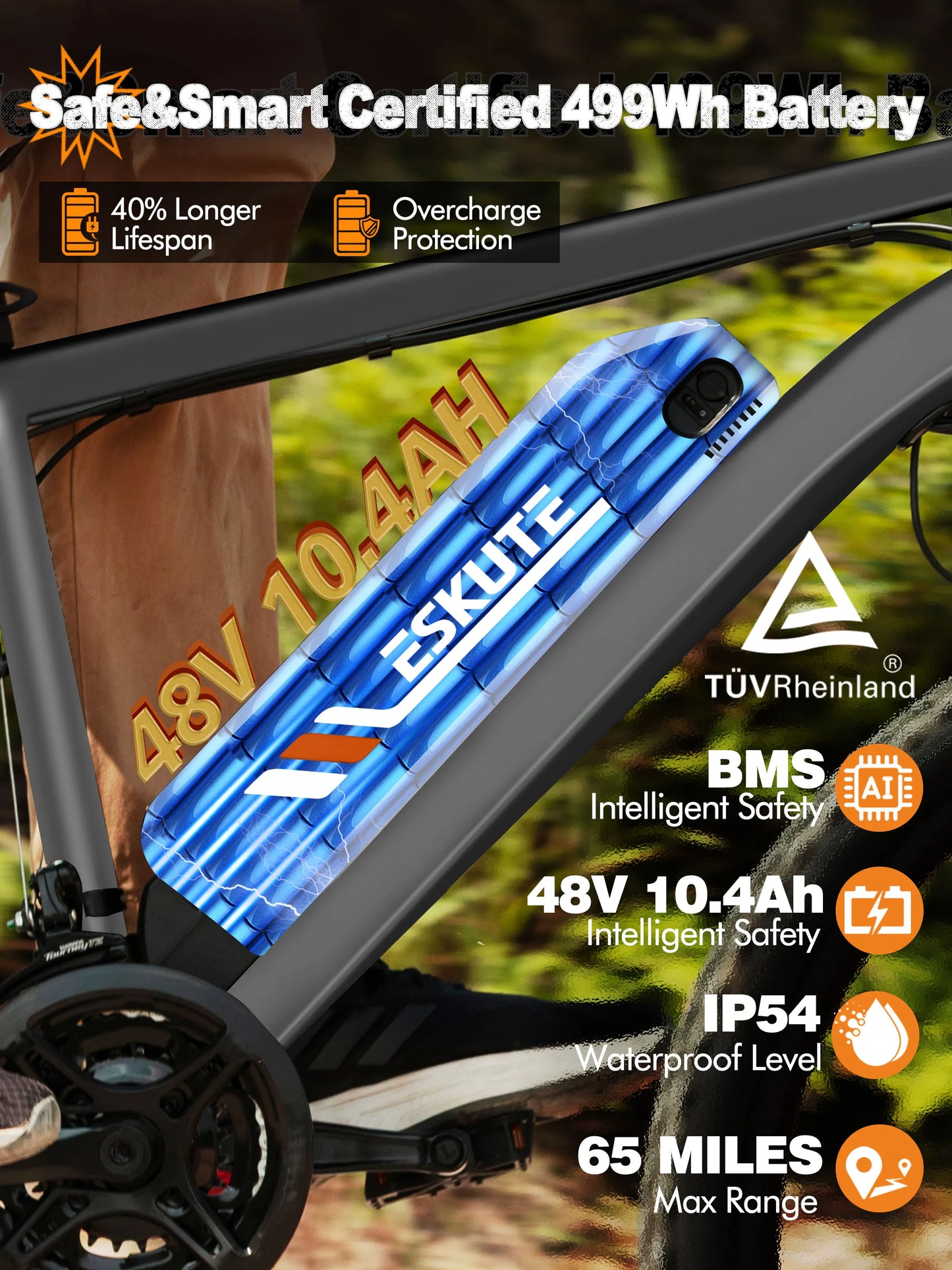 ESKUTE M200 Electric Bicycle  – 21-Speed Gear 27.5" Mountain ectric Bike, 1200W Peak, 28MPH, 48V 10.4Ah Battery  E-Bike