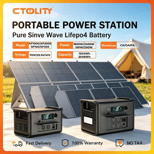 CTOLITY Portable Power Station With LiFePO4 Solar Panel Kit